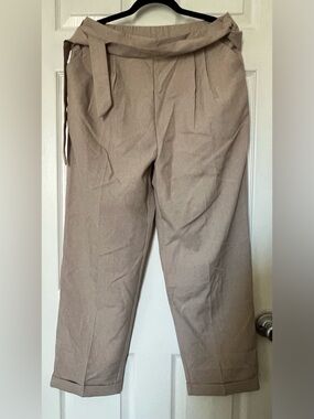 Womens Tailored Paperbag Waist Pants - Taupe